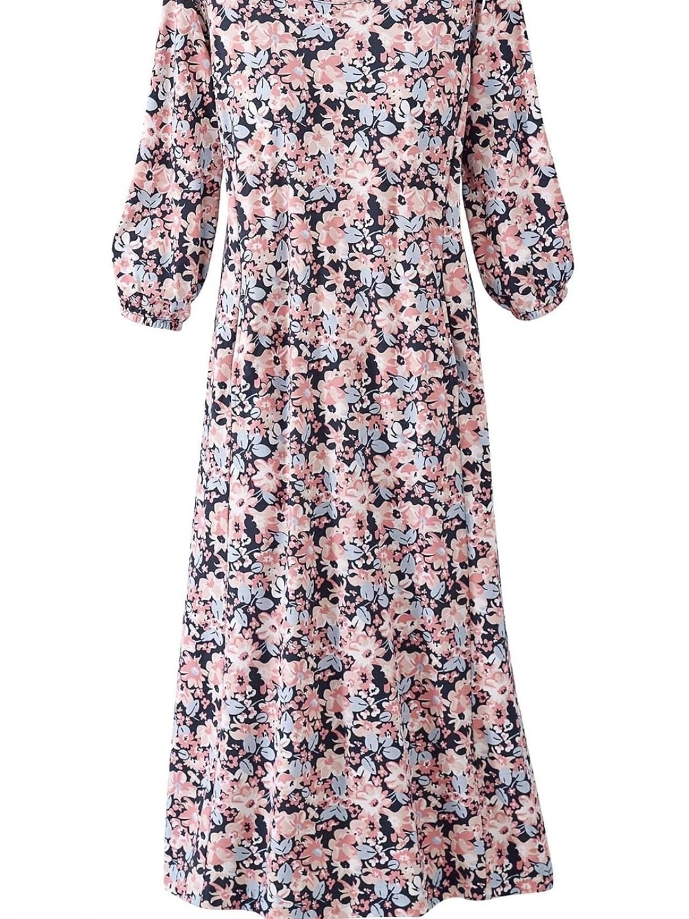 UltraSofts Floral Scoop Neck Maxi Dress,3/4 Sleeve. Cozy, Farm, Tea Time